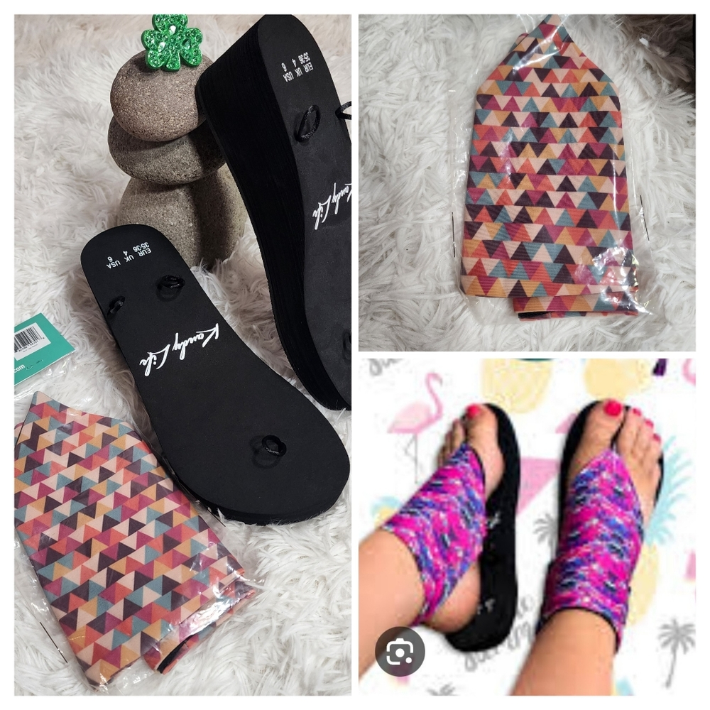 Kandy Life Interchangeable Wedge Sandals Soft Print Fabric Womens Size 6